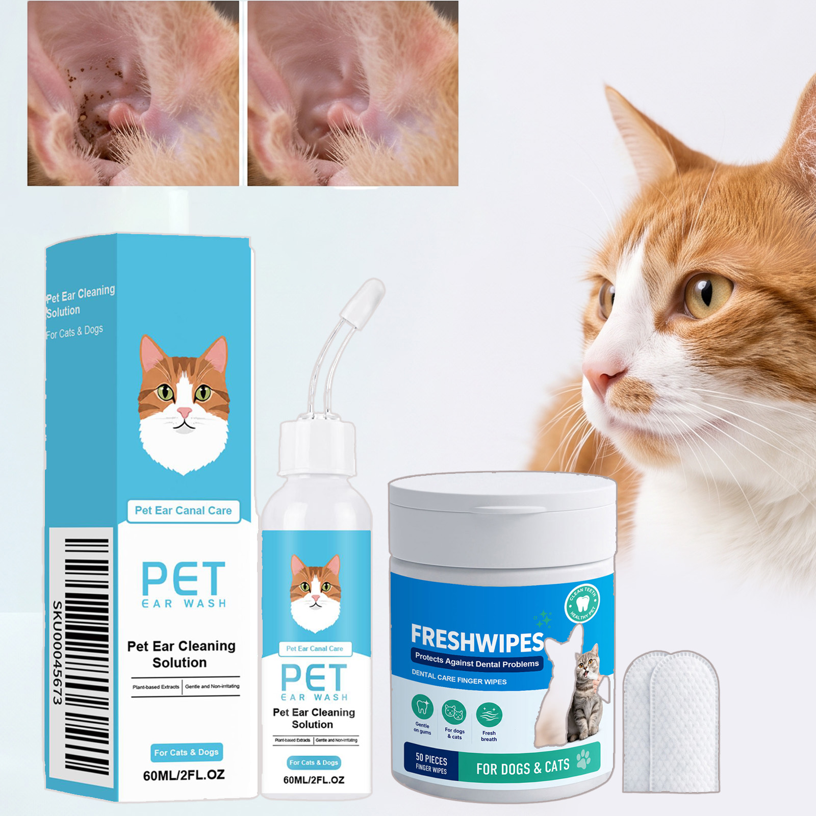 Pet Ear Cleaner - 2PCS Pet Natural Ear Drops Dog