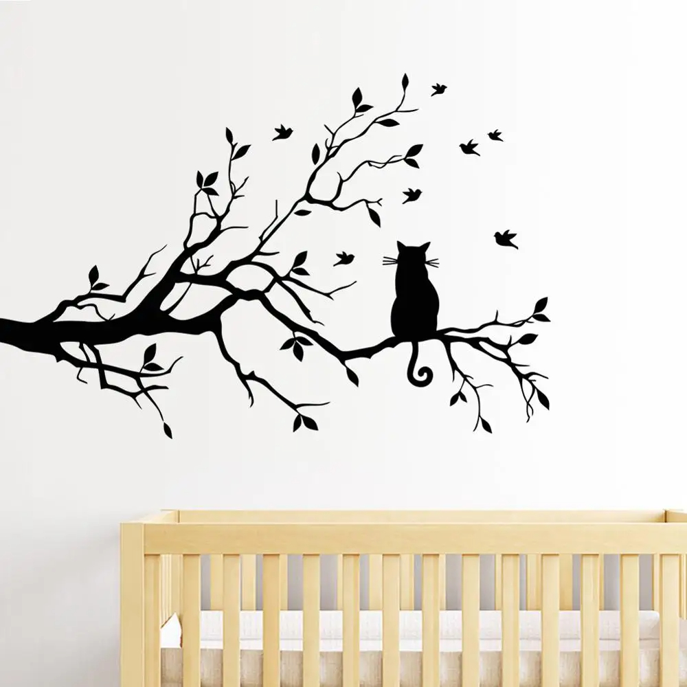 Cat Window Perch - Cat On Tree Branch Wall Sticker,