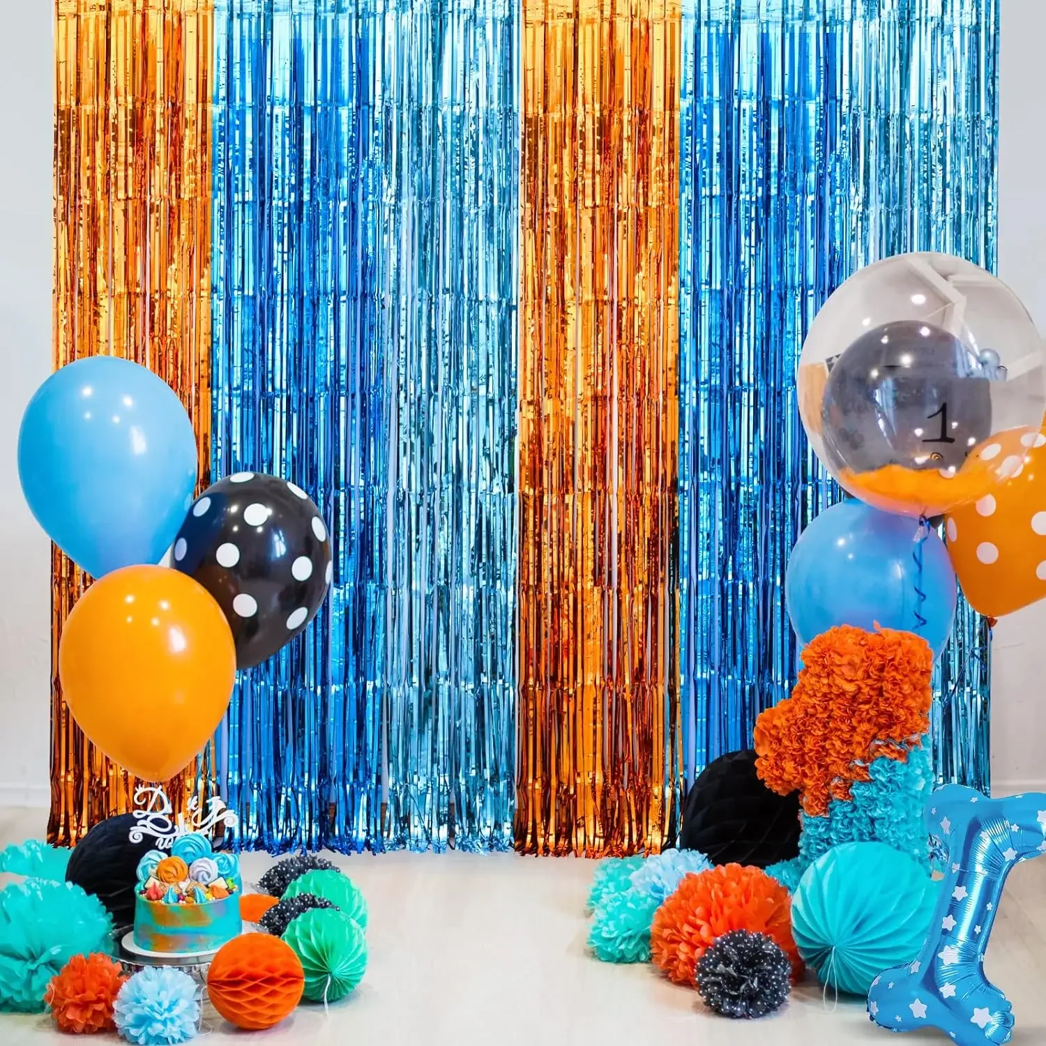 Pet Supplies Nz - Orange Blue Dog Foil Fringe Curtains