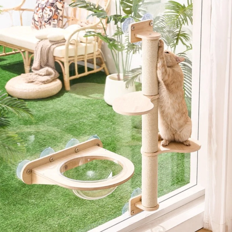 Cat Window Perch with Wooden F - огляд і ціна Cat Window Perch
